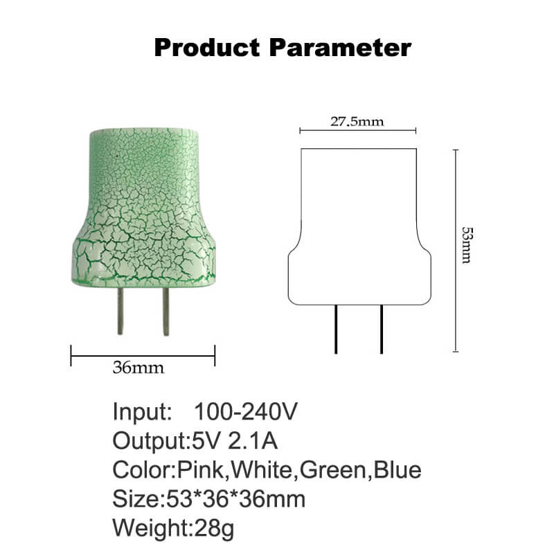 PC ABS Plastic Fast USB Chargers 5V 2.1A LED Flash Light Adapter