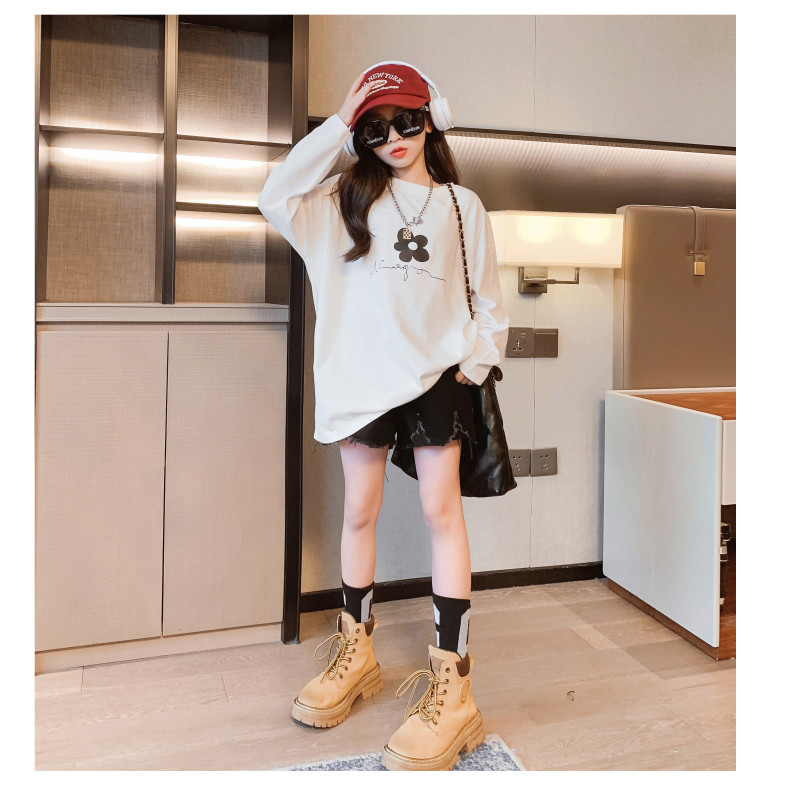 Warm Top Fashion Childrens Clothes Round Neck Solid Color T Shirt Anti Static