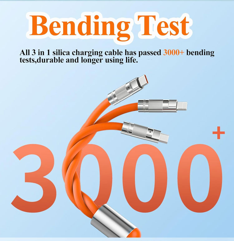 Super Fast Charging 120w 6A Liquid Silicone 3 in 1 Multi Connectors Micro Type C USB Data Charger Cable for Mobile Phone