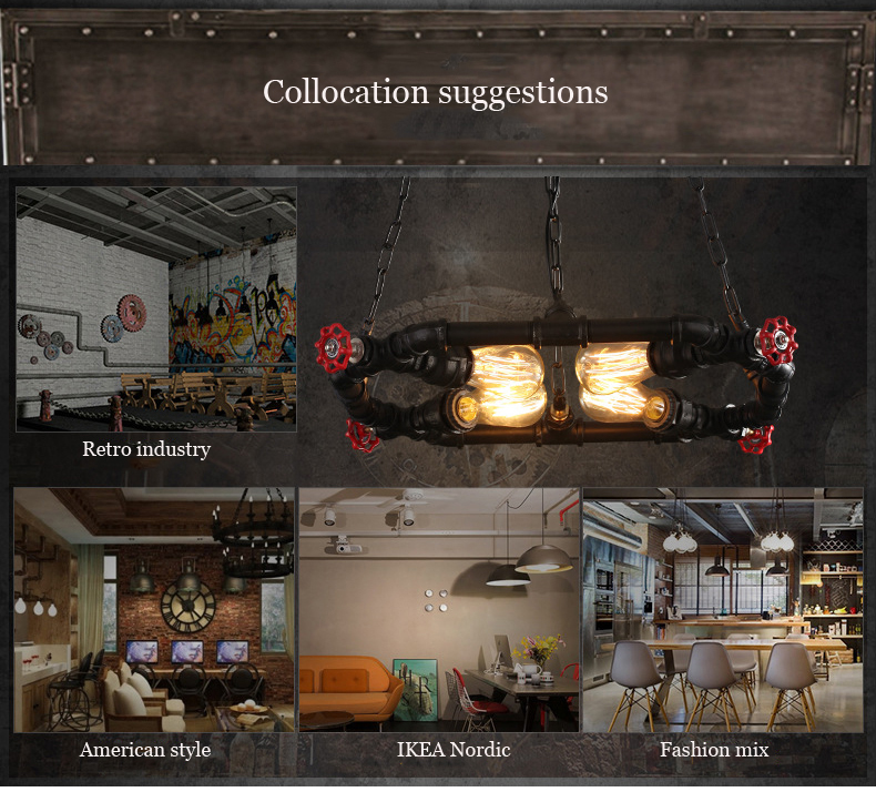 Retro American Iron Dining Room Chandelier Restaurant Bar Kitchen Light Ring Loft Pendant Light(WH-VP-229)