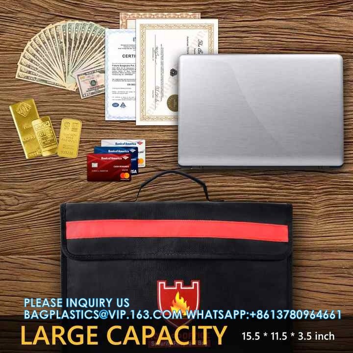 Large Size Fireproof Document Bag Non-Itchy Silicone Coated Fiberglass Waterproof Document Holder With Shoulder Strap