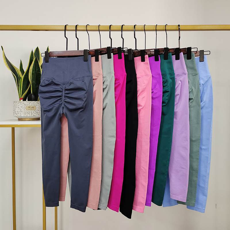 Solid Color Scrunch Butt Leggings Push Up Nylon Seamless Squat Proof