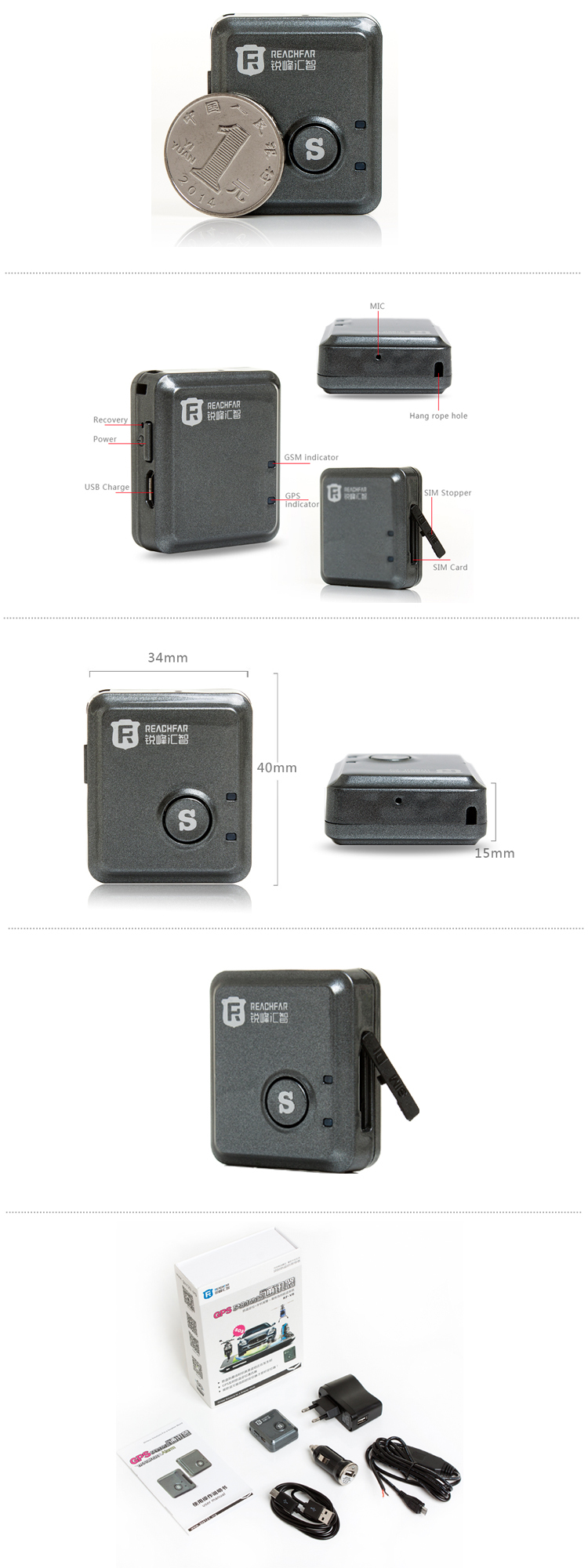 Smallest hidden real-time SOS panic button gps tracker for kids/old people