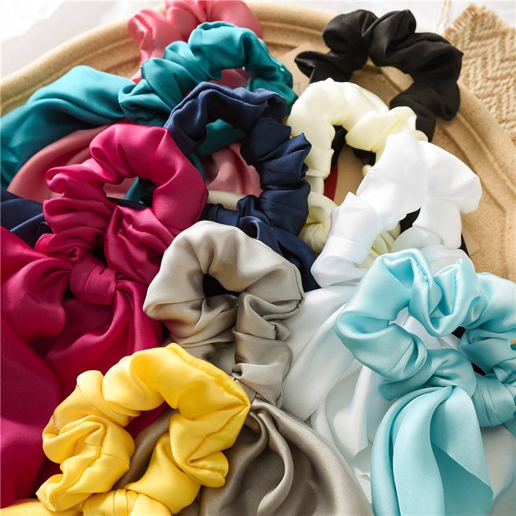 Ponytail Scarf Scrunchie Holders Imitate Silk Satin Solid Color Knotting Ribbon 28cm 20g