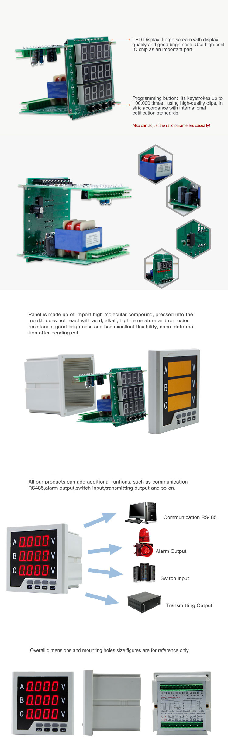 2022 hot sale 3 phase digital ammeter current kwh with RS485