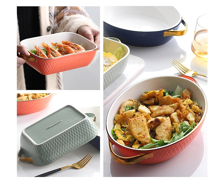 Salad Lasagna Rectangular Ceramic Baking Dish With Handle Multifunctional
