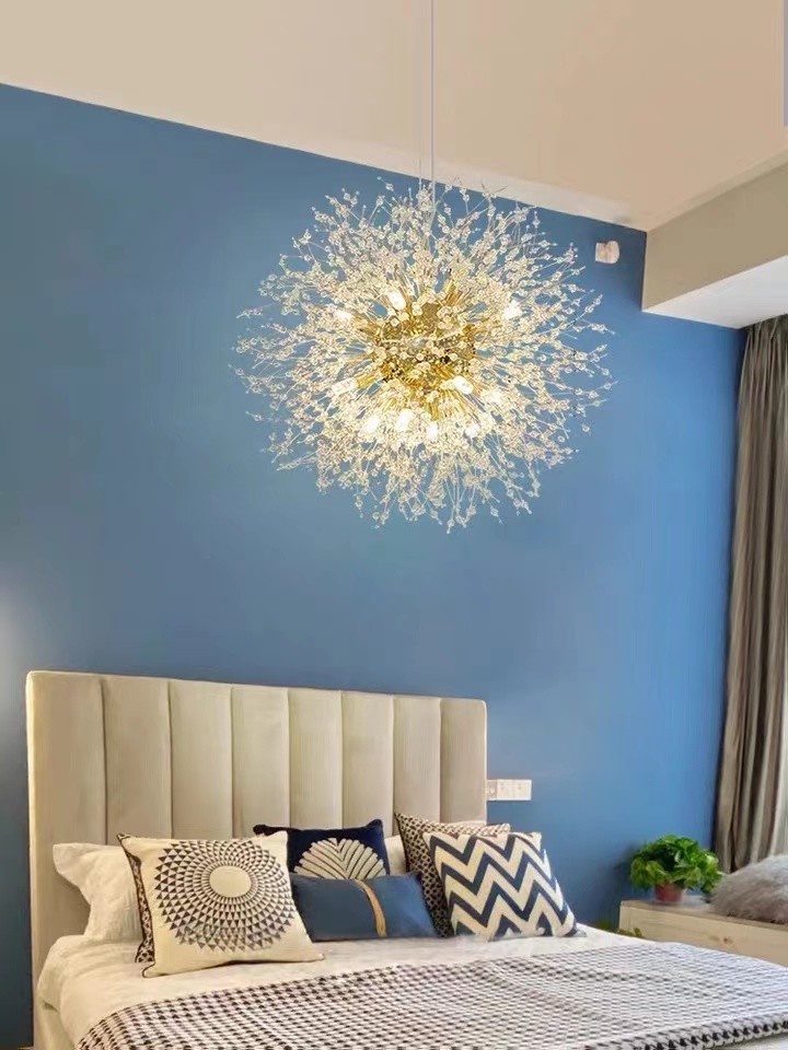 luxury round hanging fixture firework pendant lights led lighting modern glass crystal sputnik chandeliers