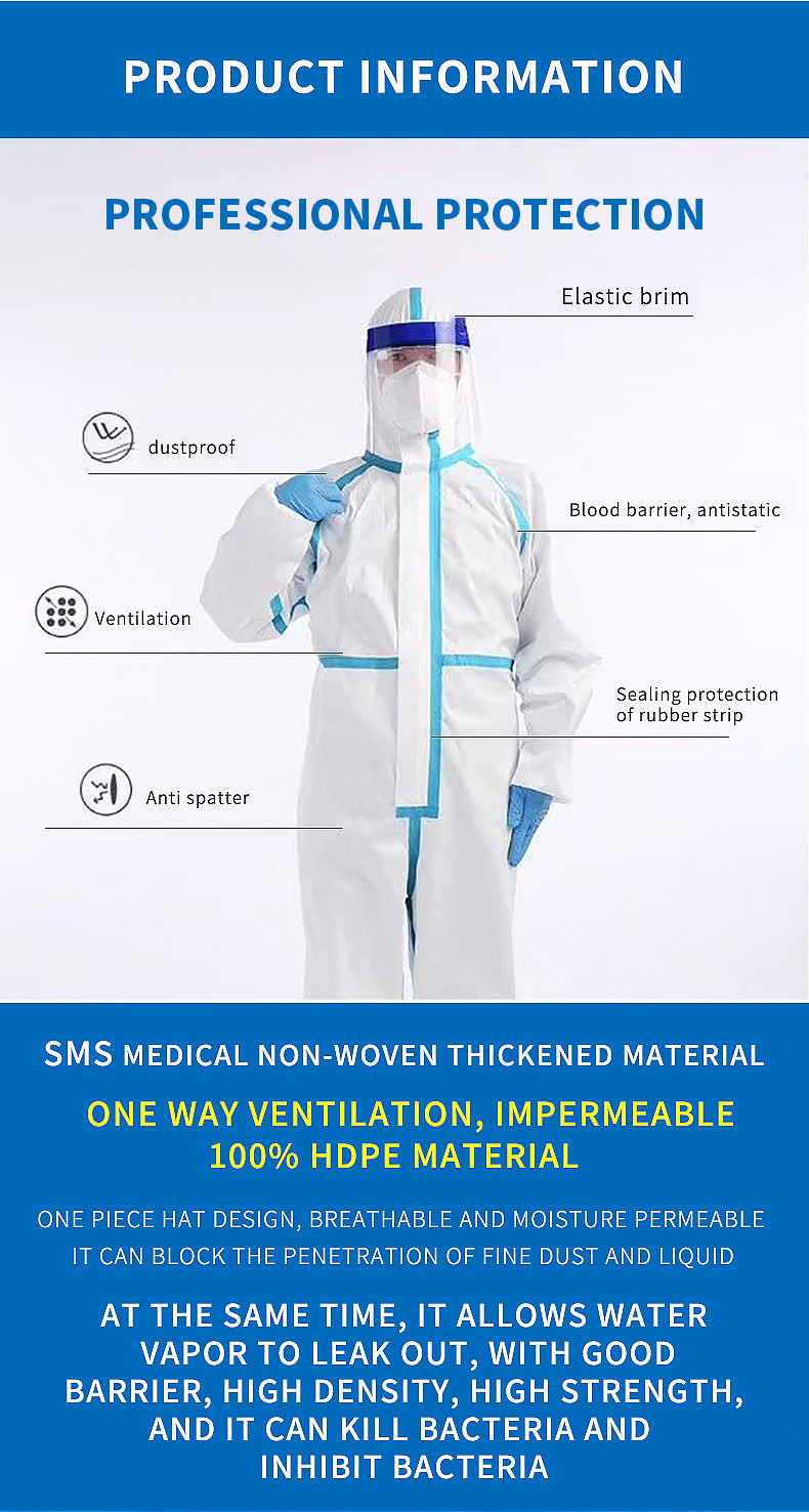 EN1186 SMS PP Painters Disposable Protective Jumpsuit Disposable Isolation Coveralls