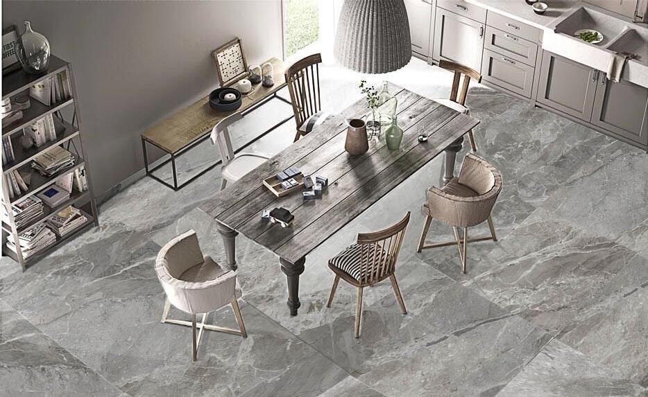 Glazed Digital Polished Marble Style Porcelain Tile 12mm Thickness