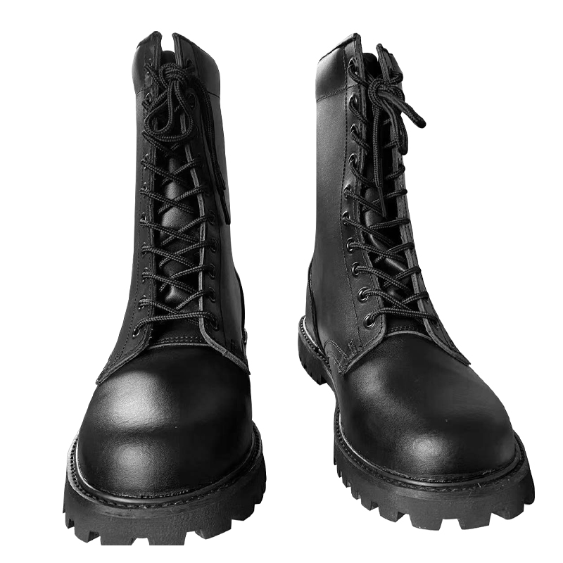 1.5kg Customized Men Shoes Black Cowhide Leather Boots with Rubber Outsole