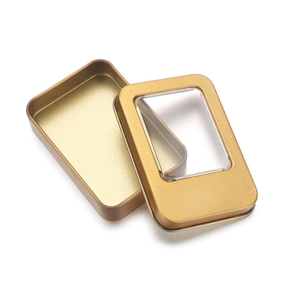 115x85x22mm Tin Box With Clear Window , Multicolor Small Metal Hinged Tins