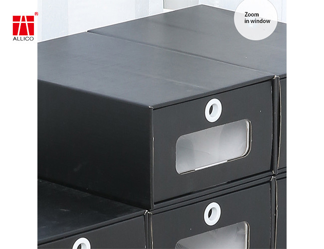 Black Shoes Packaging Box Stackable Boxes Easy To Assemble Shoe Organizer