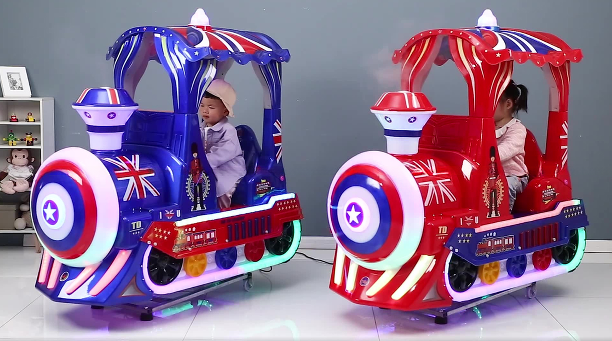 Hot Sale Funny Games Coin Operated Swing Kiddie Rides British Train Kids Machine