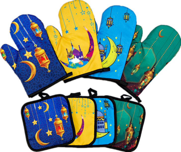 Ribbed Kitchen Oven Glove Printed Cotton Oven Mitts 25*15cm