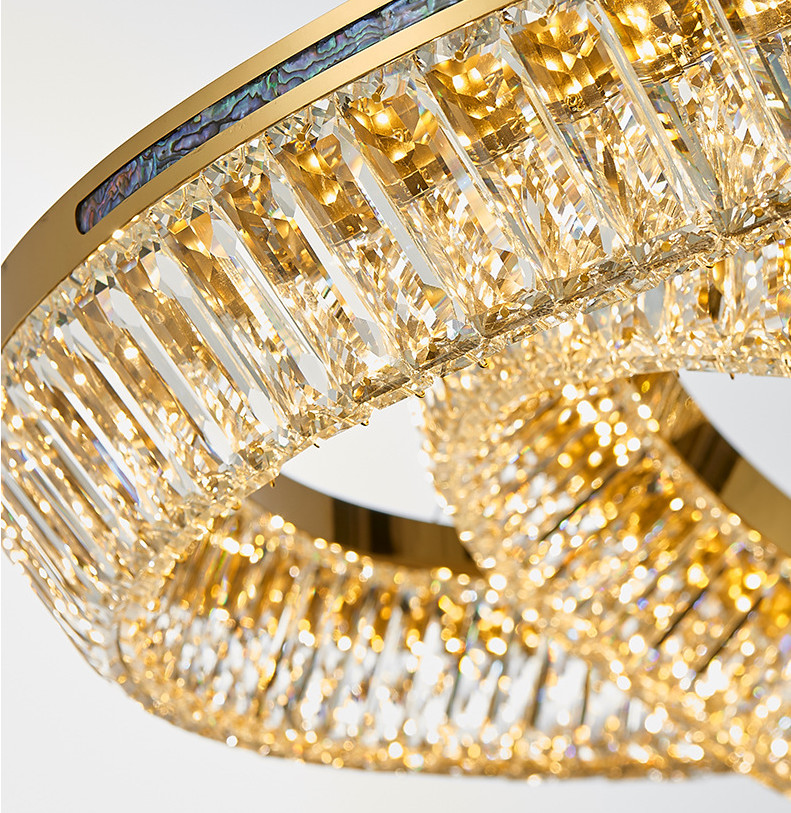 3000K To 6500K Three Ring Crystal Commercial Chandelier LED Source K9 Crystal