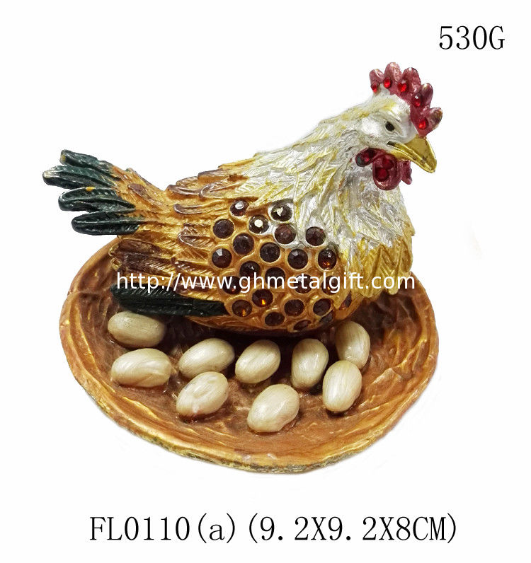 Wholesale pewter zinc alloy hen shape metal trinket box big size pewter hen metal trinket box