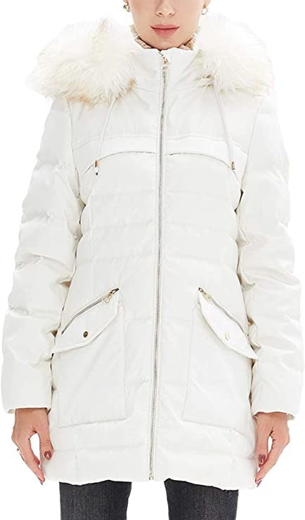 Polyester Modacrylic Womens Long Puffer Coat With Detachable Fur Collar