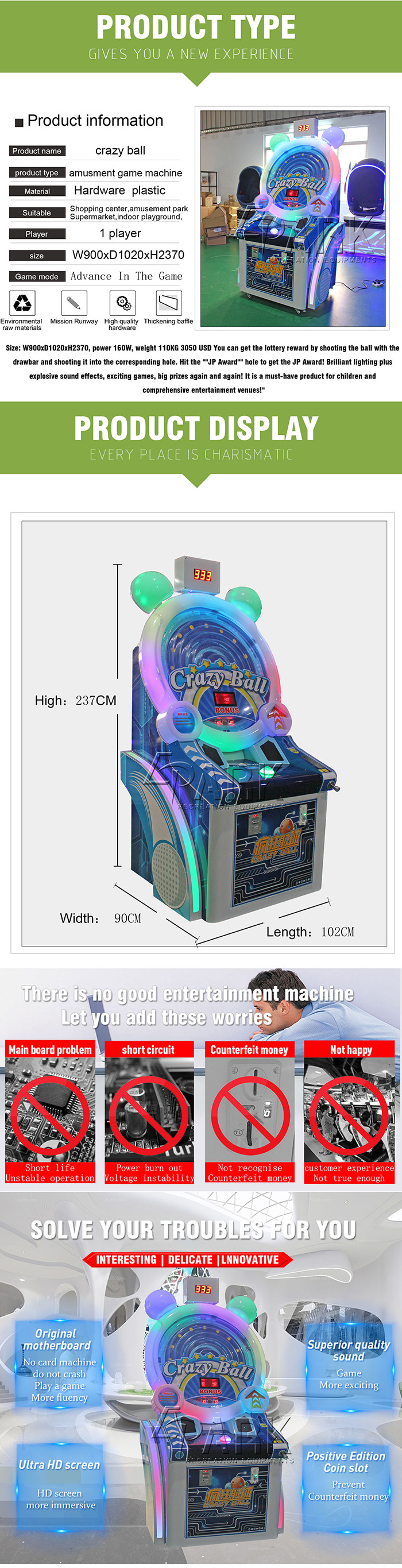 Easy Operated Coin Machine Crazy Ball Pinball arcade machine prize redemption game machine