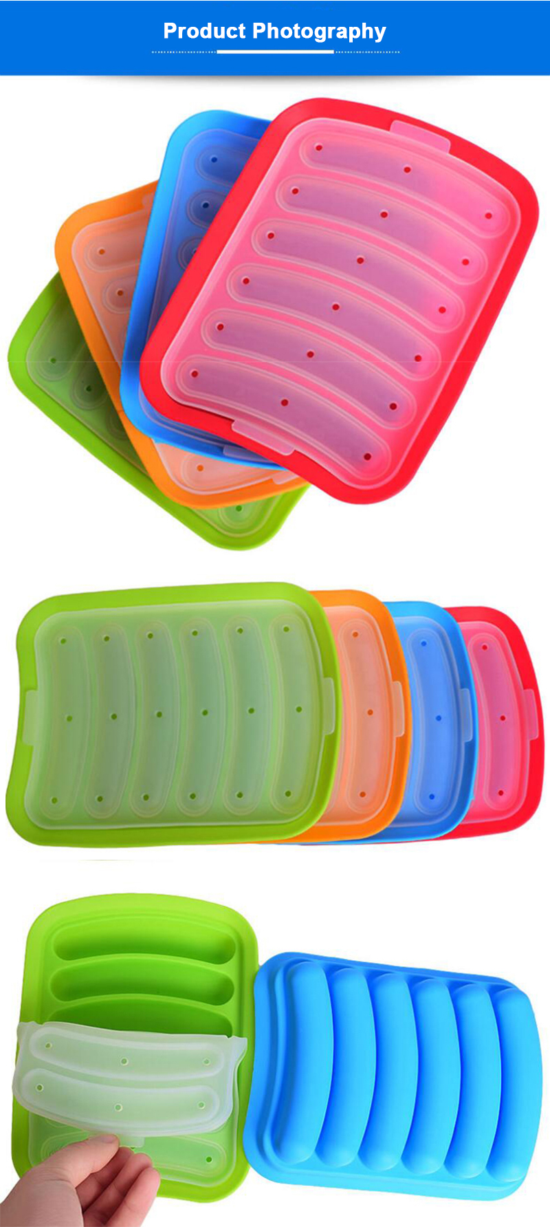 Meat sausage ham box silicone 6 hot dog box homemade DIY sausage mold baby food supplement cake baking mold