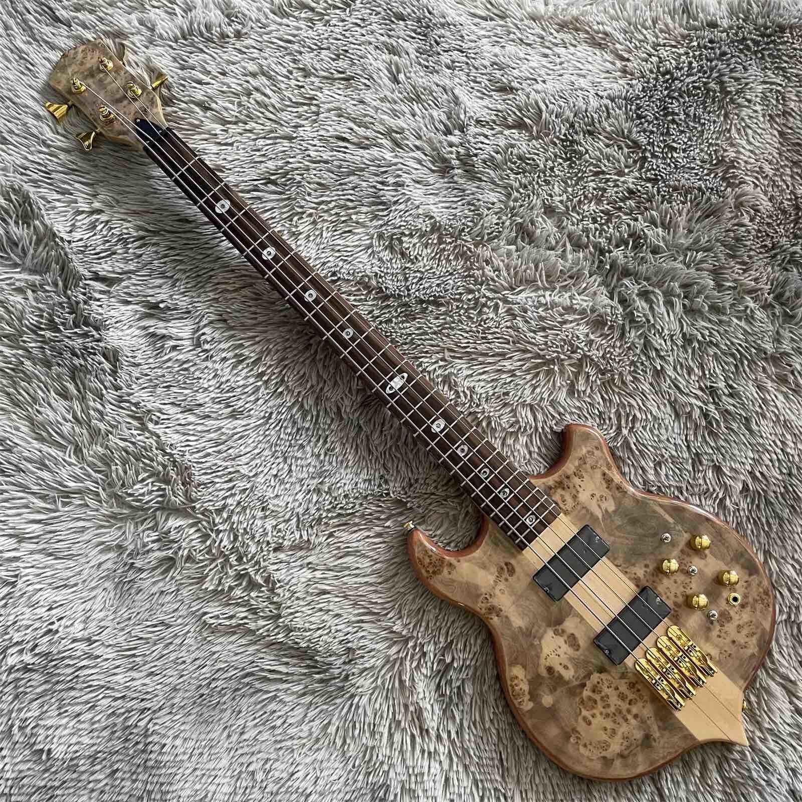 Custom 4 Strings Neck Through Body Alembic Style Electric Bass Guitar Tree Burl Top