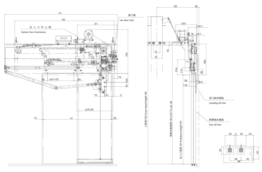 Side Opening Elevator Spare Parts Total Door Panel Weight ≤240KG Voltage 200-250V