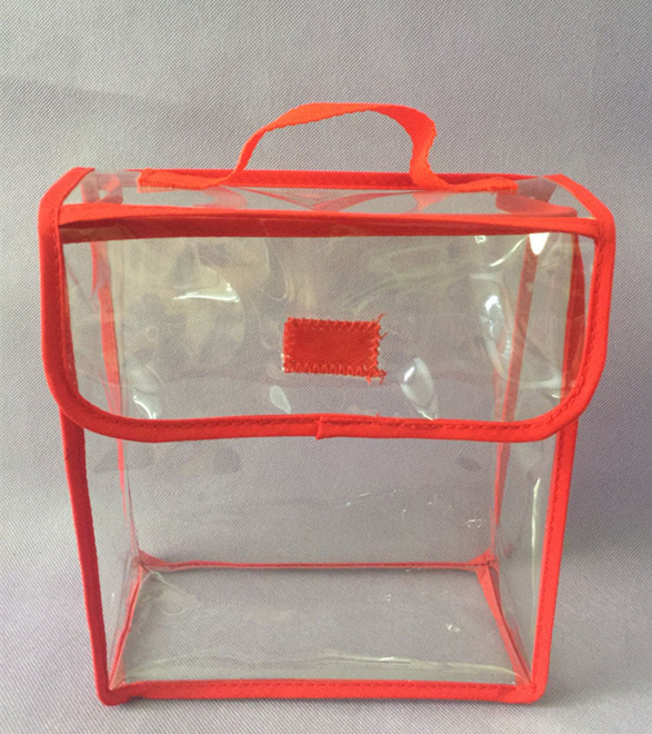 Red Clear Sewing PVC Clear Gift Bags With Handle For Chocolate / Cookie / Sugar Packaging