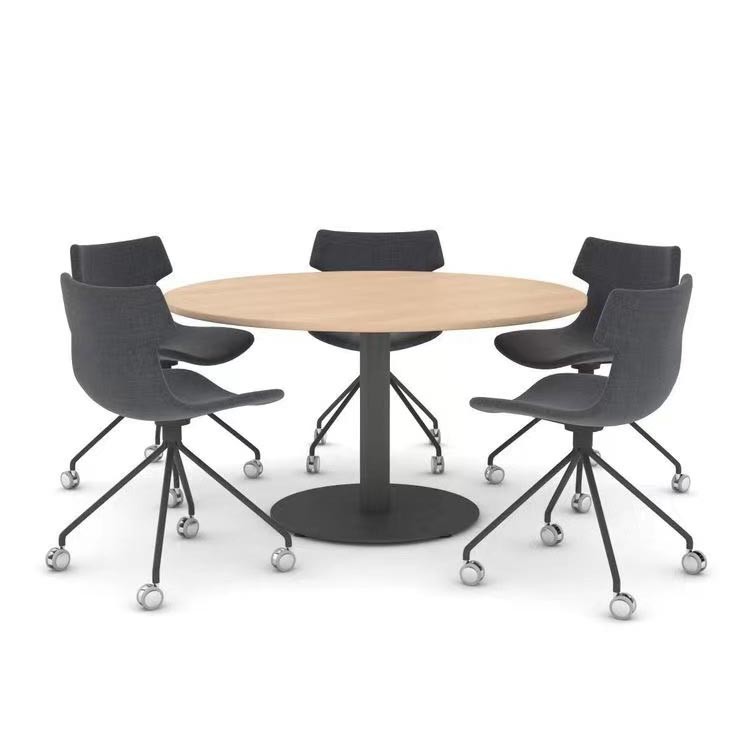 80cm Round Boardroom Table Black Conference Room With Black Metal Leg