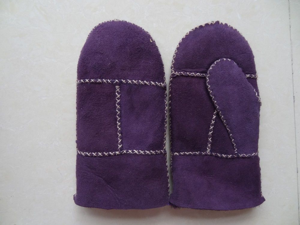 cheap patched sheepskin double face fur kids mitten