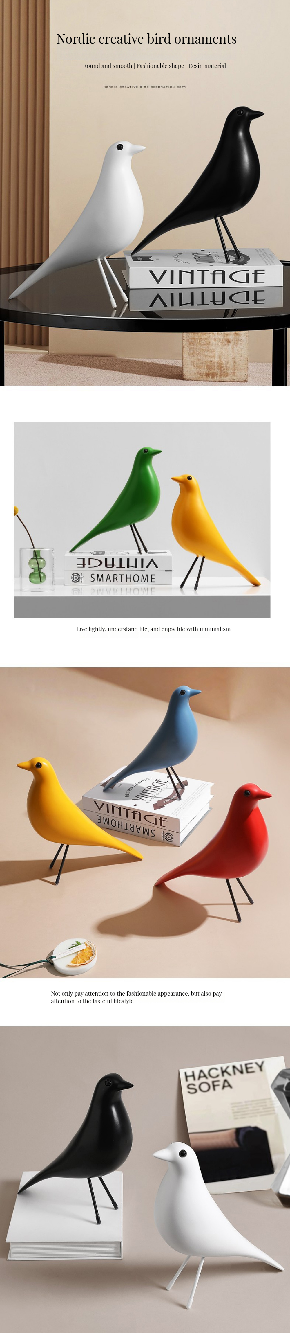 Customized Color Resin Bird Ornament Art Deco Style Home Decor for Living Room Tables