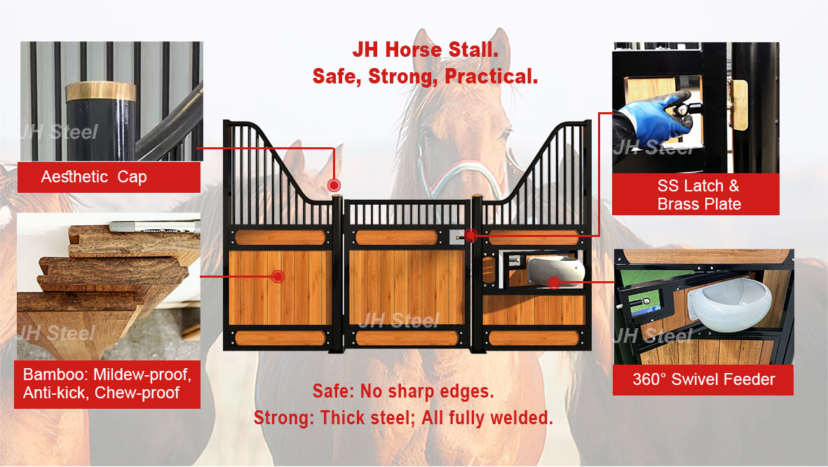 Bamboo Hot Dipped Galvanized Steel Portable Horse Stalls Powder Coating