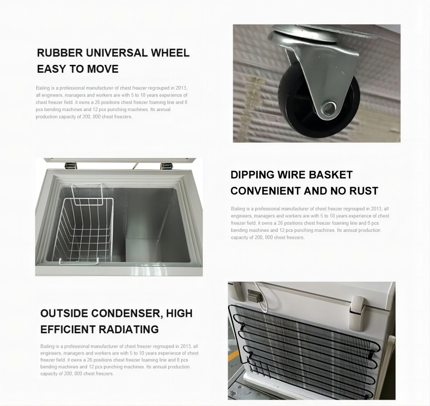 220V / 50Hz Mini Deep Chest Freezer With Door Lock And Silver Exterior Appearance