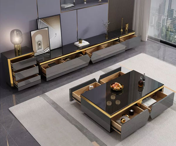 Stainless Steel Luxury Gold Coffee Square Table 40cm Height Italian Marble Top