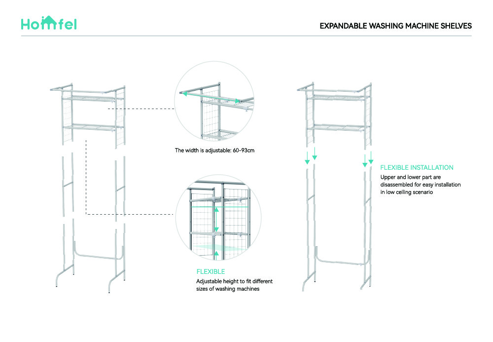 Pull Out Expandable 3-Tier Laundry Room Shelf Over The Washing Machine Storage Rack Space Saver Shelving Units With Rod