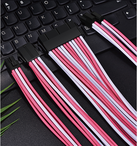 Power Supply braided Sleeved extension cable kit psu cable kit white&pink 18awg