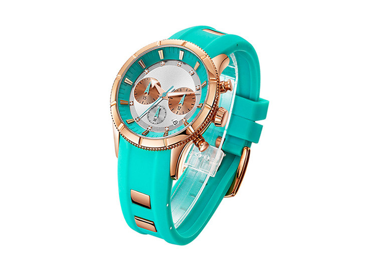 Screw Crown Stainless Steel Wrist Watch , Waterproof Quartz Watch Womens Silicone Strap