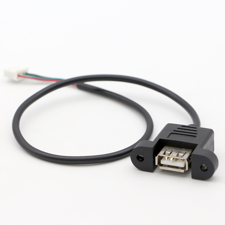 Custom Screw Locking Stud Female Panel Mount USB 2.0 Type A to JST XH PH SH Assembly Cable
