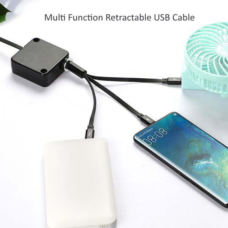 Multifunctional 3A ABS Fast Charging USB Cables Retractable 3 In 1