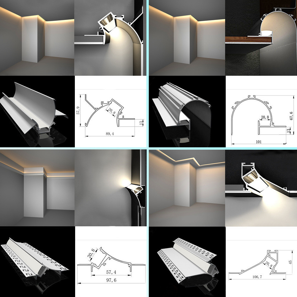 Display LED Aluminium Profile For LED Strip Lights Recess Mounting