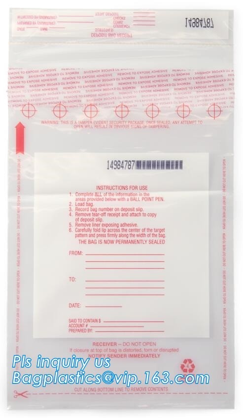 Security plastic bag with adhesive tape for cash, plastic money bag, Security Money Cash Bag For Airport/Bank and police