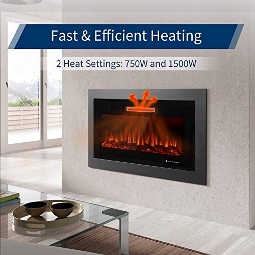 9 Flame Colors Artificial Flame Linear Recessed and Wall Mounted Electric Fireplace Heater