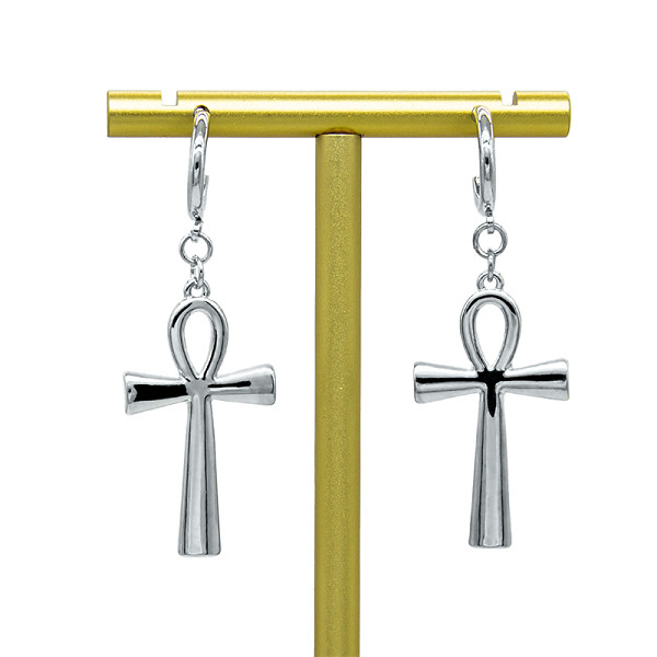 Alloy Cross Hoop Piercing Earrings White Opal Earrings Smooth Surface