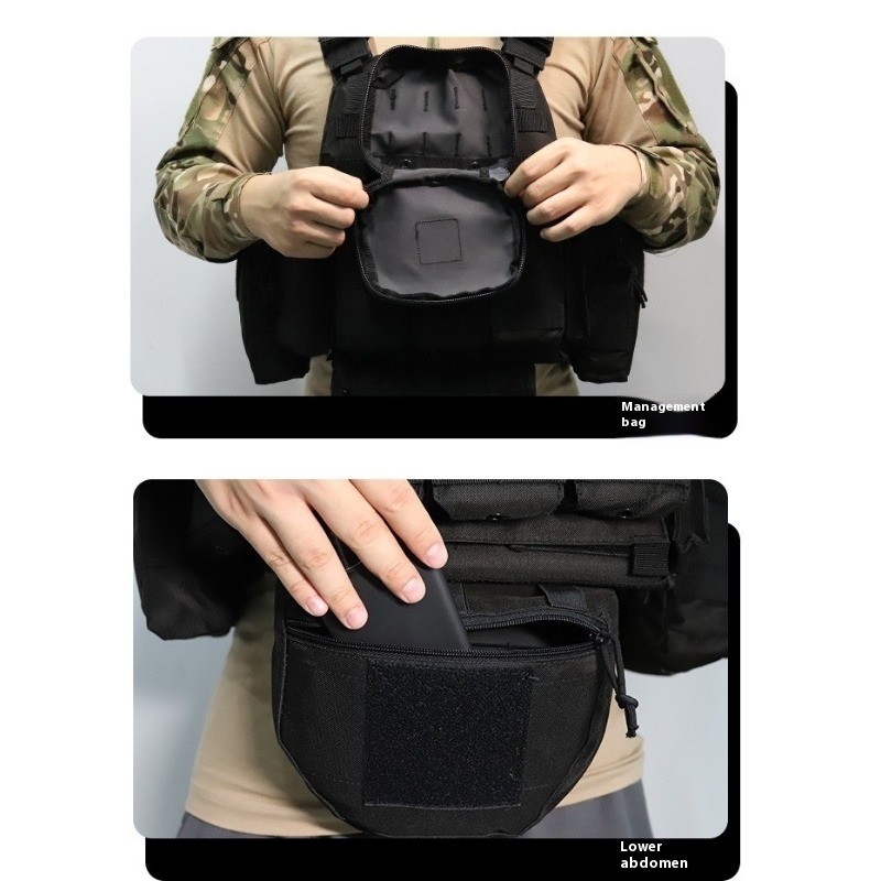 All - protective Tactical Vest for Outdoor Military Enthusiasts, MOLLE - modular Camouflage Waistcoat in Black, Complete Set of Equipment