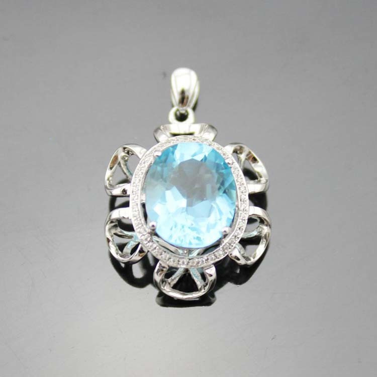 Women Jewelry 10x12mm Oval Blue Topaz Cubic Zircon Pendant Necklace (P16-E)