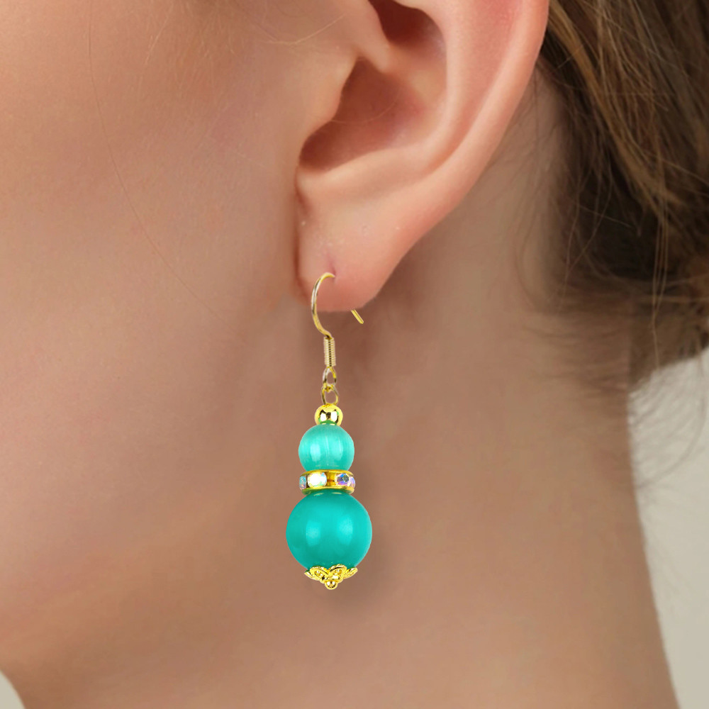 8MM 10MM Green Cat Eye Gemstone Craft Earring Dangle Short Ball Shape Earring For Jewlery Gift