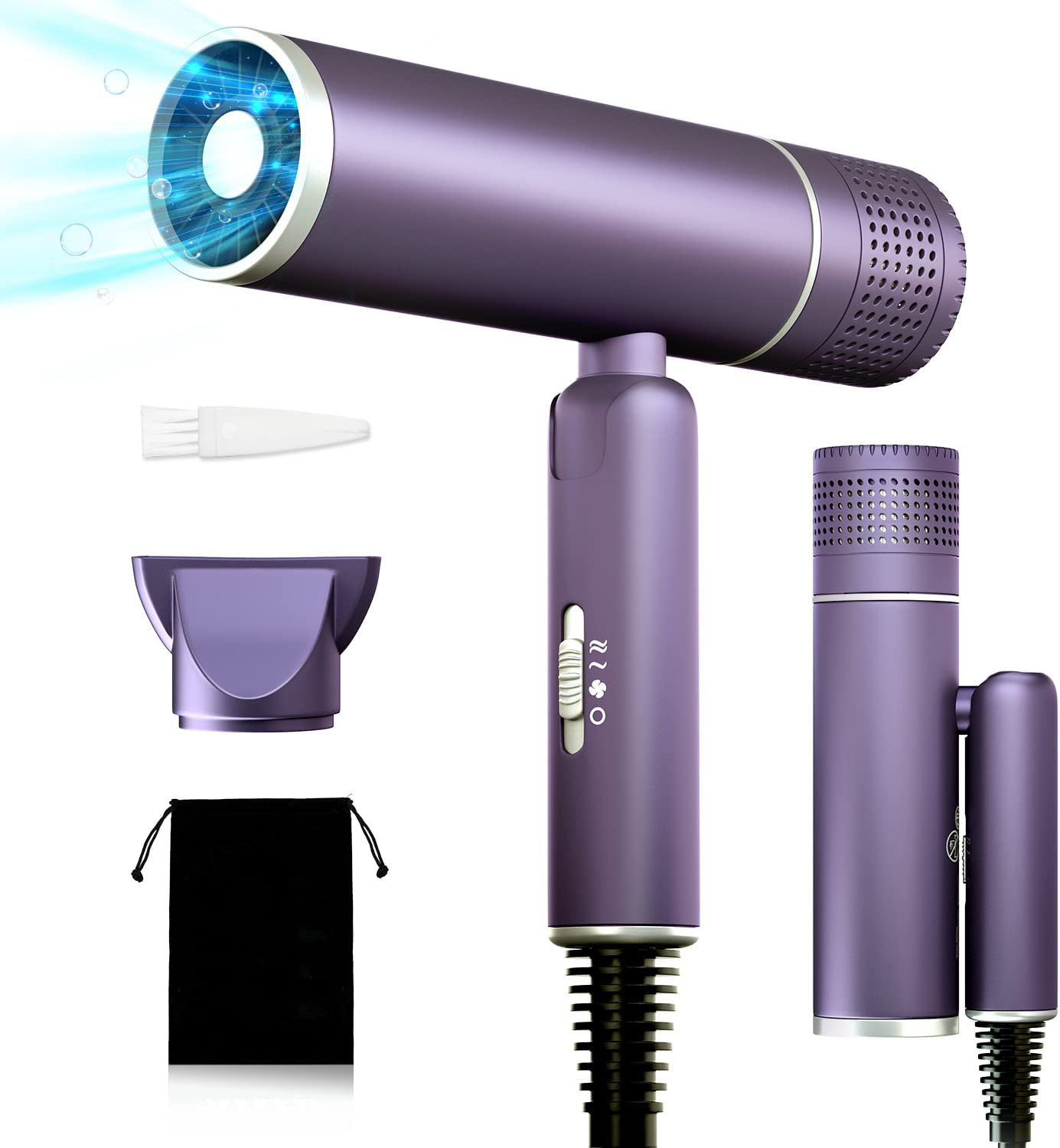 1600W Powerful Blow Dryer , Foldable Travel Hair Dryer With Styling Nozzle Diffuser