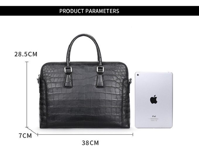 Crocodile Messenger Ladies Men'S Black Leather Laptop Briefcase Bag