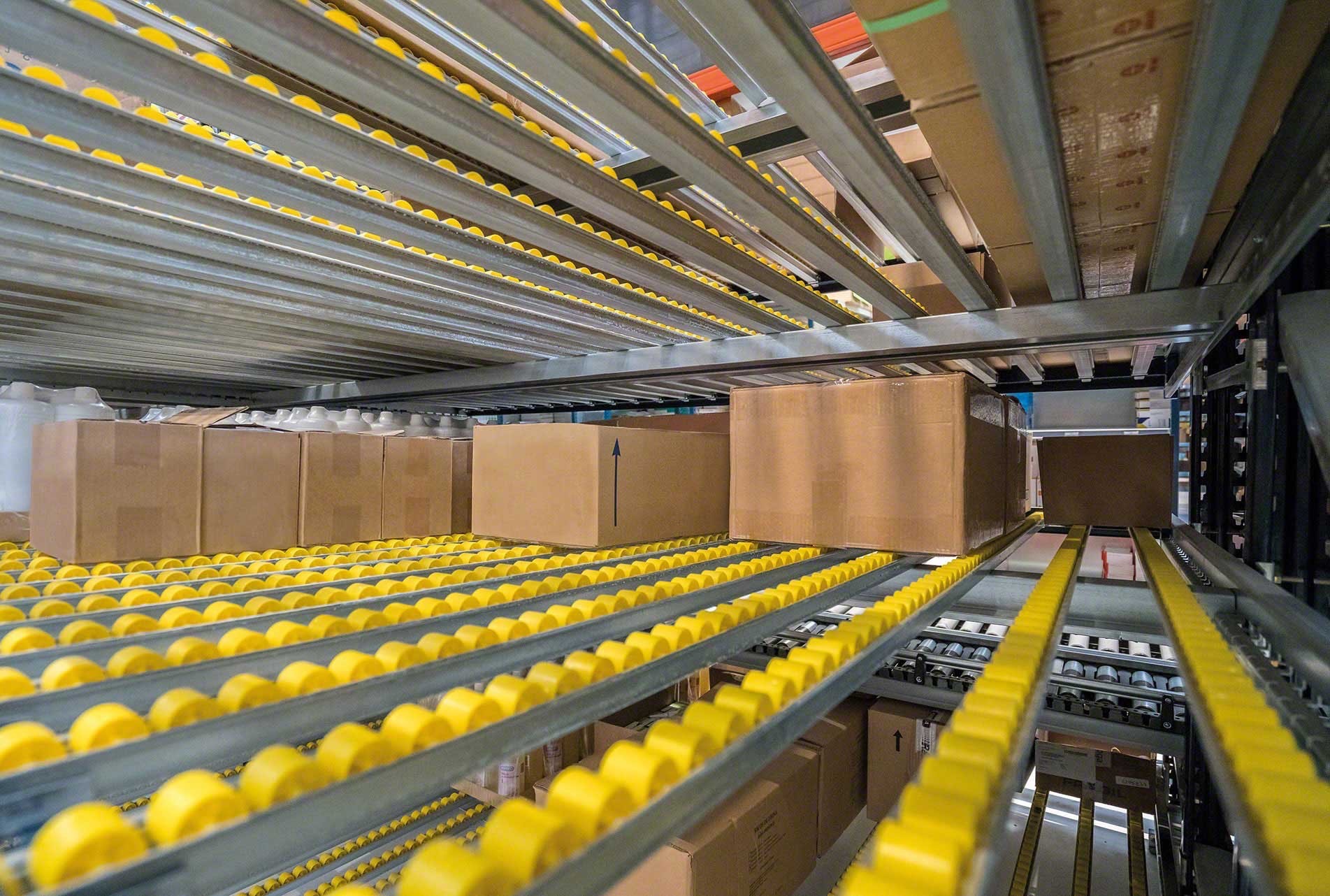 Industrial Warehouse Carton Flow Rack Powder Coating 100-1000 Kgs Per Bed Light