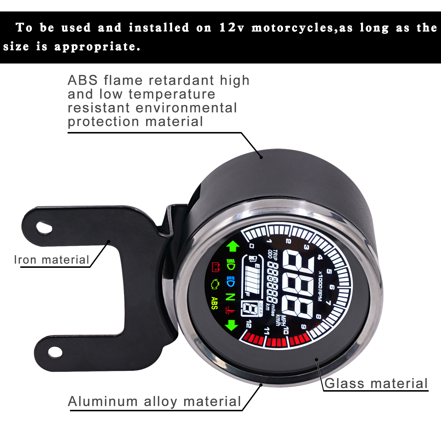 ODM Multifunction 12V Universal Motorcycle Lcd Digital Speedometer