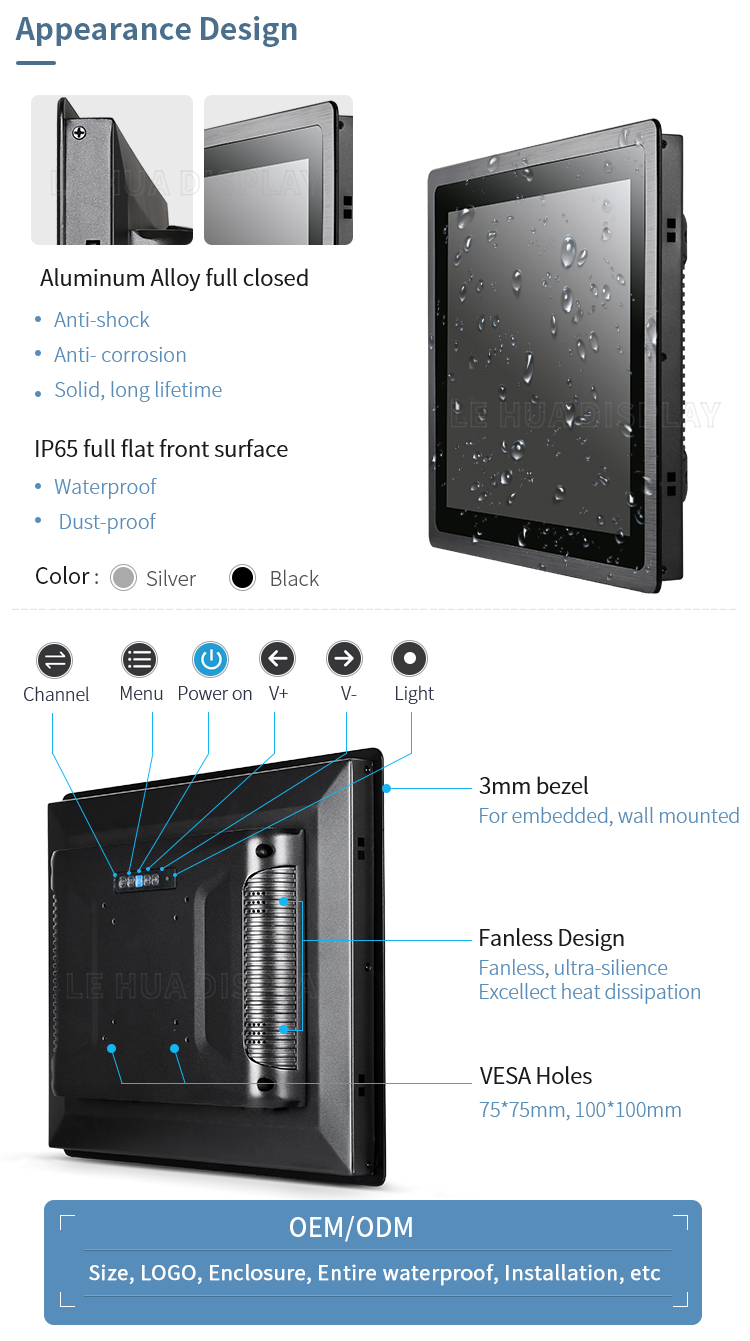 1280x800 10 inch waterproof industrial TFT lcd capacitive/resistive touch screen embedded monitor
