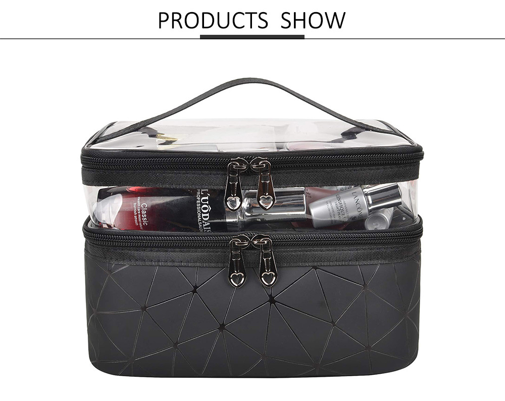 Roomy Double Layer Travel PU Makeup Case For Girls
